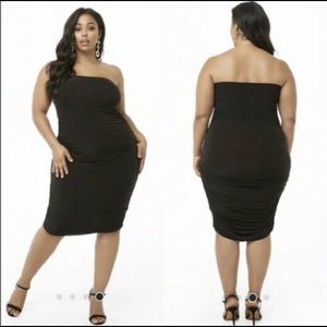 Plus size black ruched tube dress